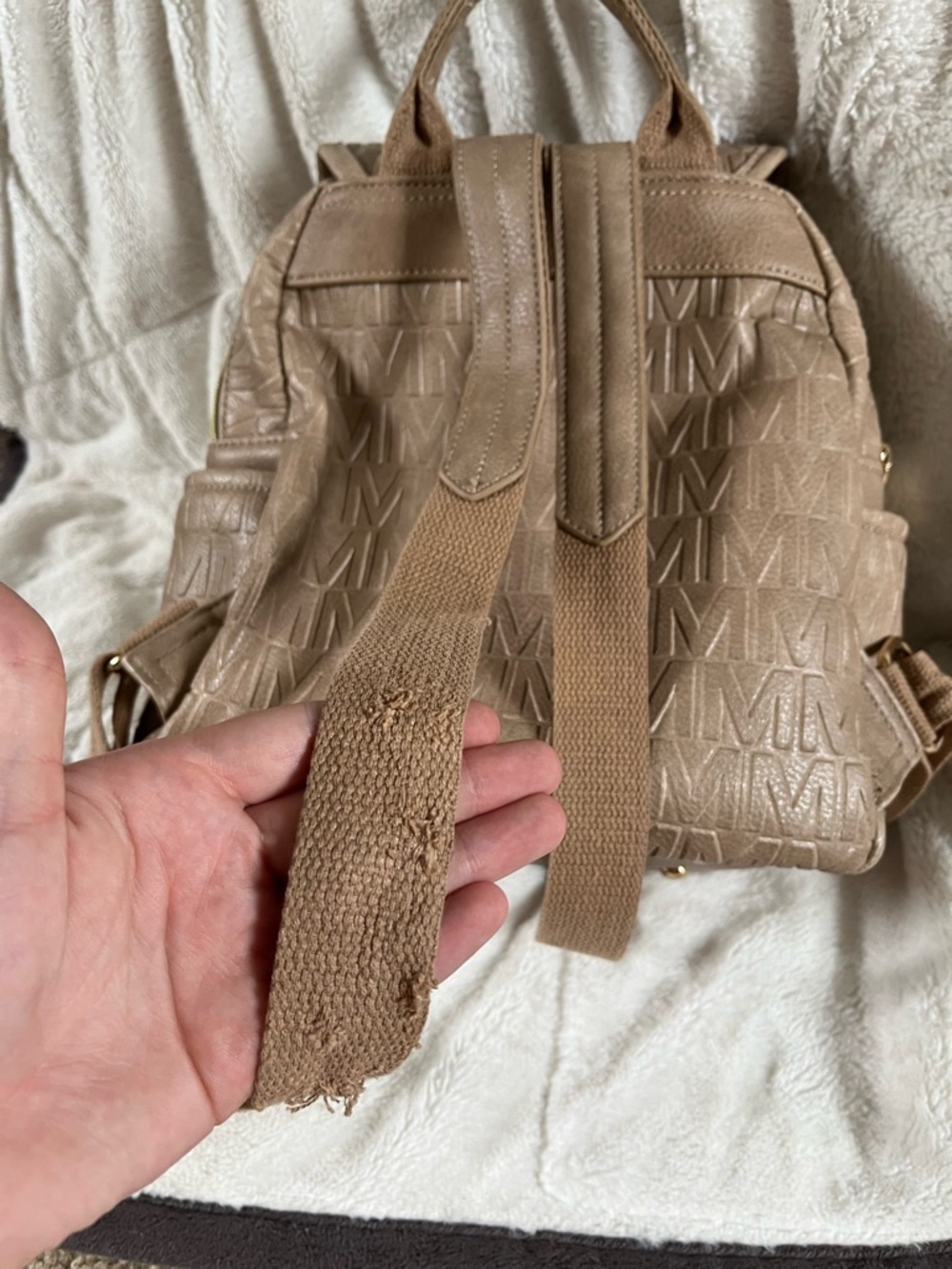 Milan Beige/Tan Monogram Mini Backpack View 2